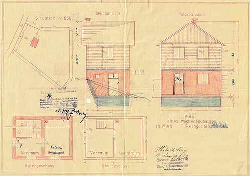 Auszug aus einem originalen Einreichplan für   ein Kleingartenhaus in den 1950-er Jahren